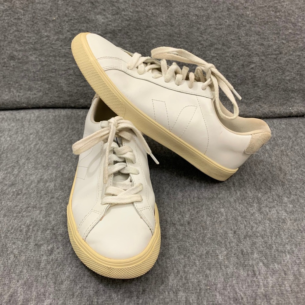 Veja Esplar White Leather Low Top Sneakers Womens Size 8 EUR 39 Cream Minimal
